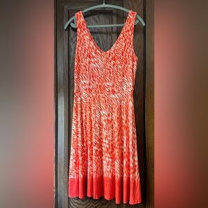 Athleta Starfish Orange Reef Jersey Knit V-Neck Sleeveless Dress, Size M